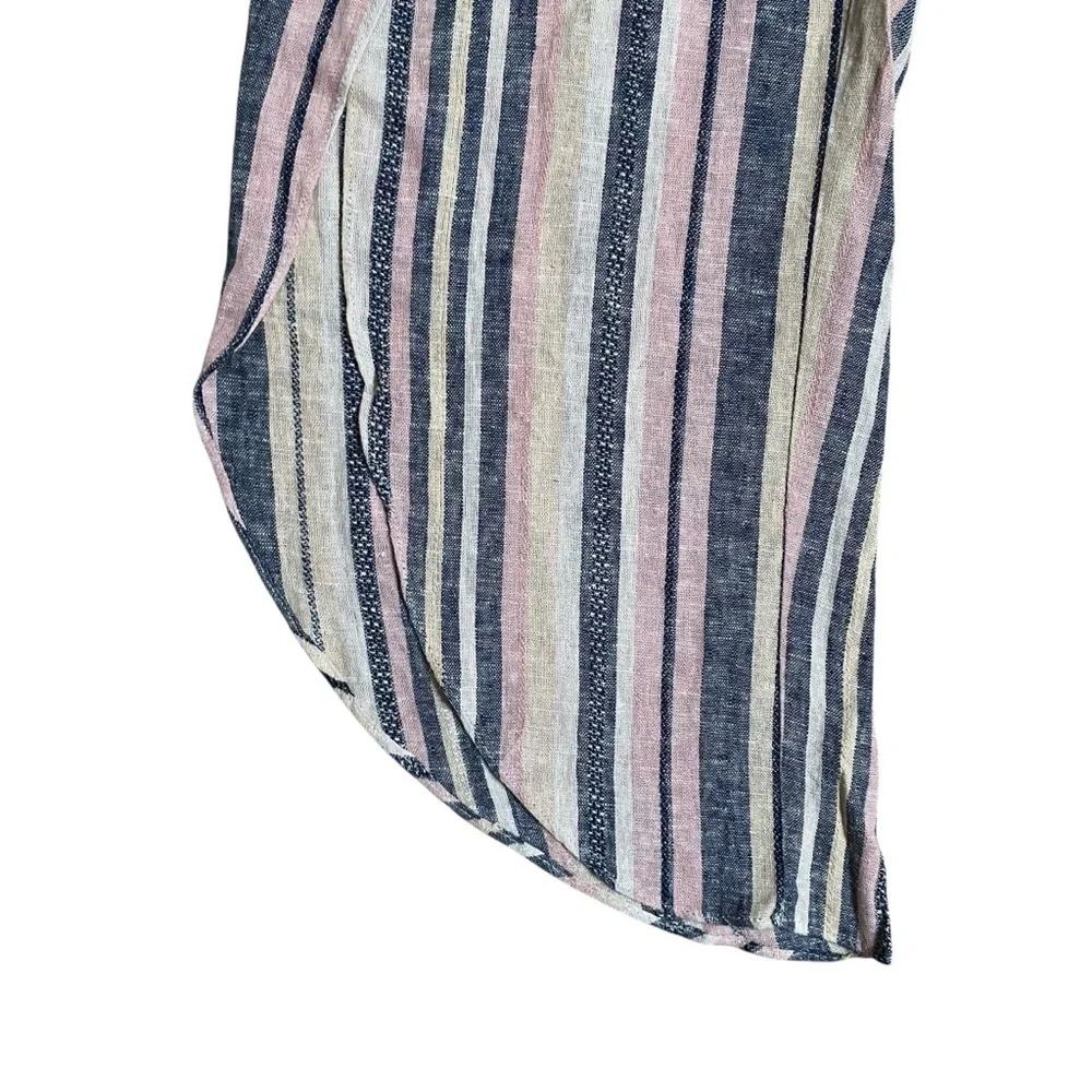 Drew Whitney Striped Linen Wide Leg Split Pants Anthropologie Small